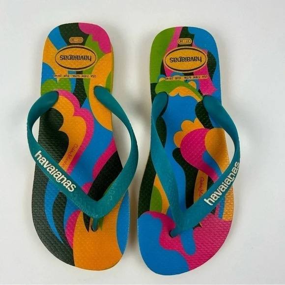 Havaianas Women's Top Fashion Flip Flops Multicolor Tropical Bird Print Size 8 - Picture 3 of 7
